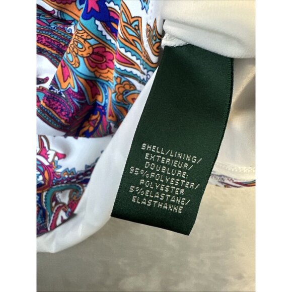 Lauren Ralph Lauren Dress Size 16 Multicolor Paisley Cowl Neck Cap Sleeve Sheath - Picture 2 of 10